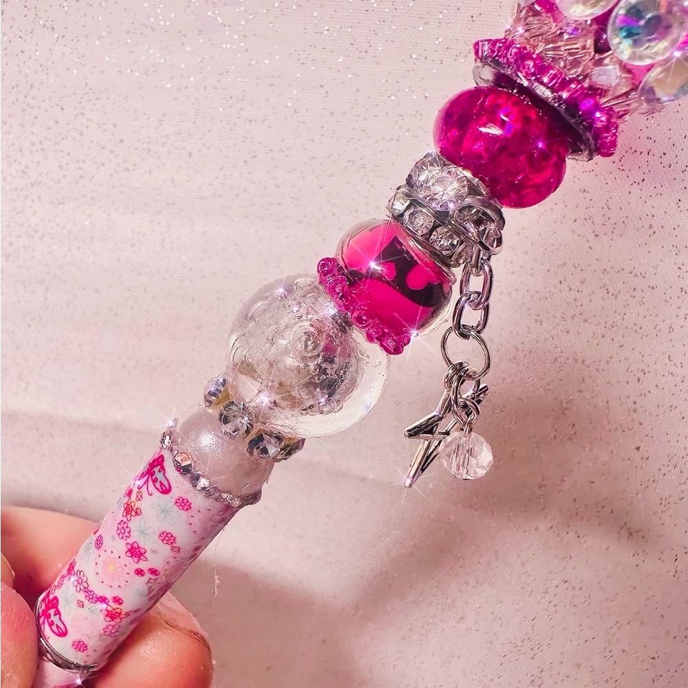 Chic Pink Beaded Pen with Charms